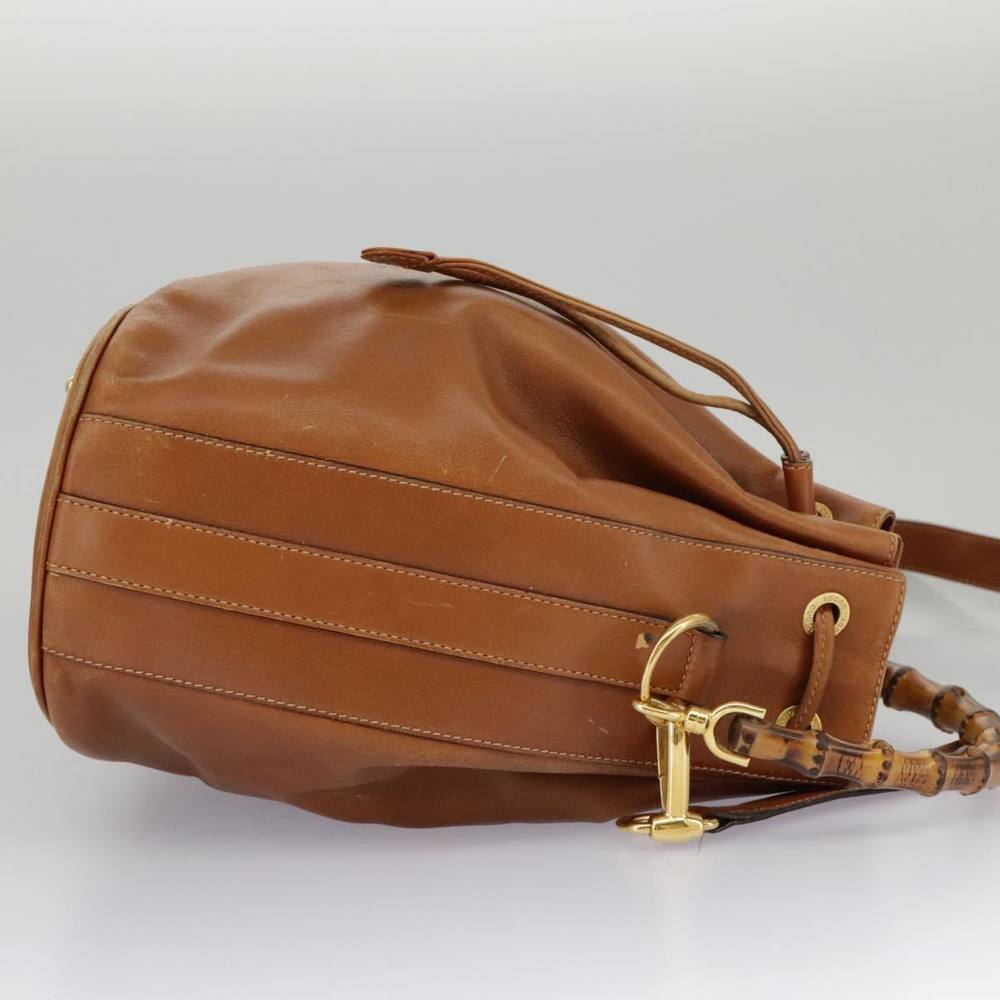 GUCCI Bamboo Shoulder Bag Leather 2way Brown Gold 001 2040 1657 Auth 96299 - Picture 4 of 16